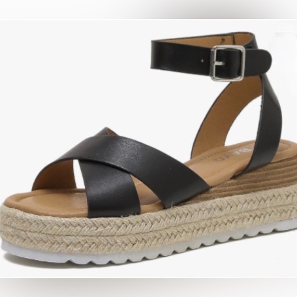 New in Box - Black Espadrille Wedge Sandals – Size 7 –